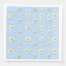 White Daisy Pattern on Light Blue Background 