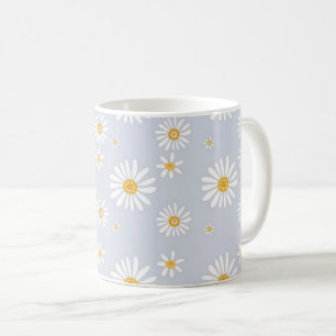 White Daisy Pattern on Soft Grey Coffee Mug