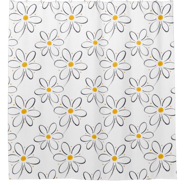 White Daisy Pattern Shower Curtain (Front)