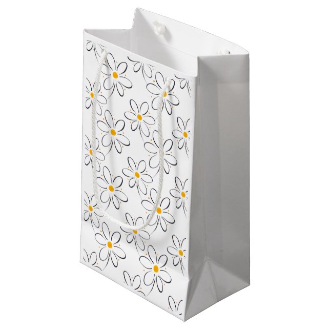 White Daisy Pattern Small Gift Bag (Front Angled)