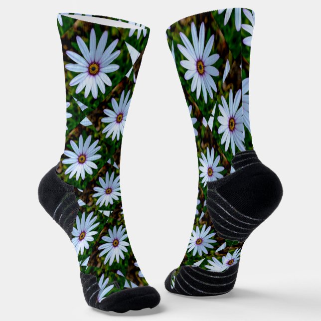White Daisy Pattern Socks (Angled)