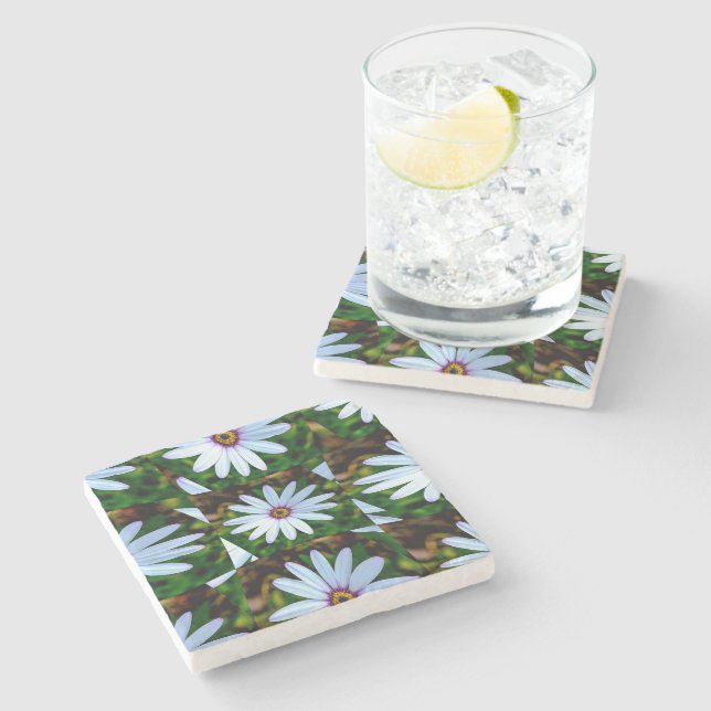 White Daisy Pattern Stone Coaster (Side)