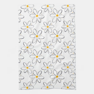 White Daisy Pattern Tea Towel