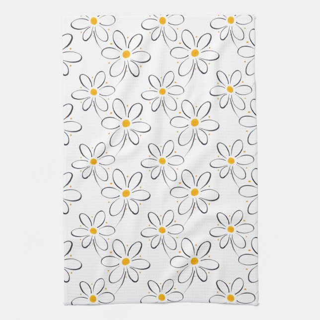 White Daisy Pattern Tea Towel (Vertical)