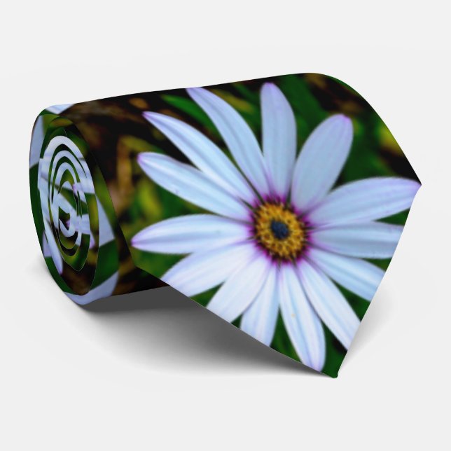 White Daisy Pattern Tie (Rolled)