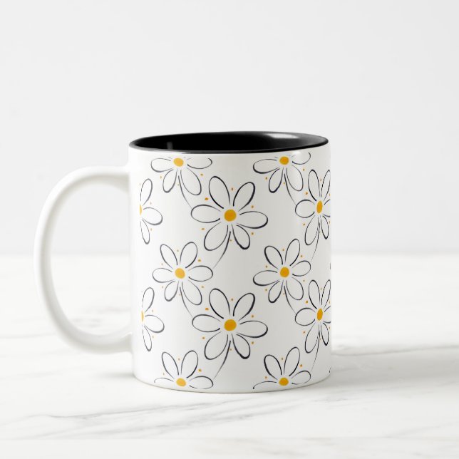 White Daisy Pattern Two-Tone Coffee Mug (Left)