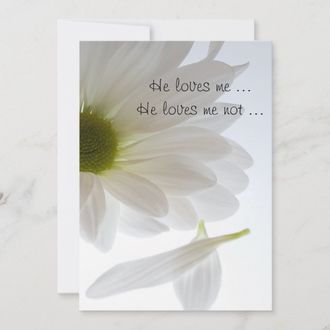 White Daisy Petals He Loves Me Engagement Party Invitation (Front)