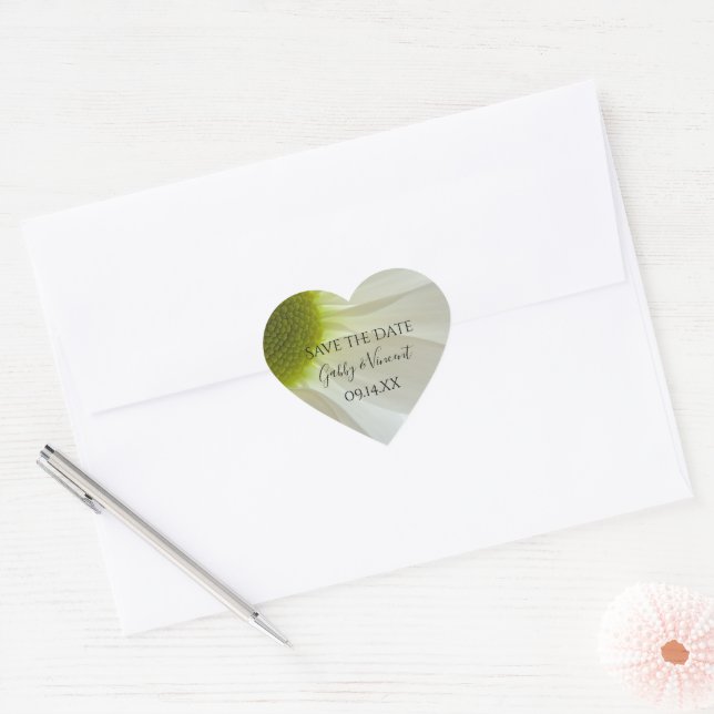 White Daisy Petals Wedding Save the Date Heart Sticker (Envelope)