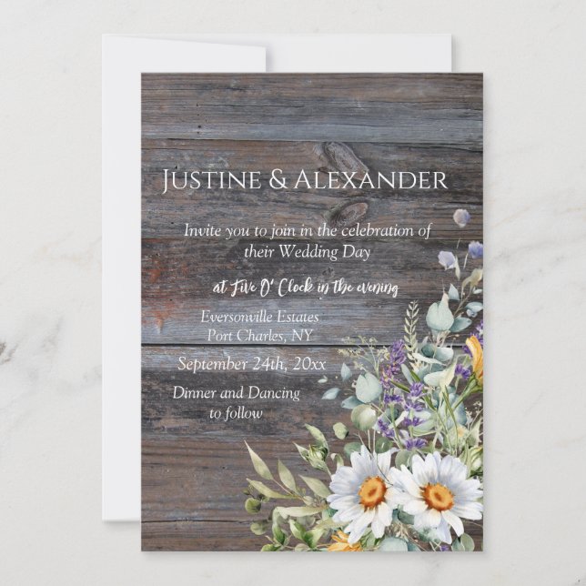 White Daisy Photo QR Code Wedding Invitation (Front)