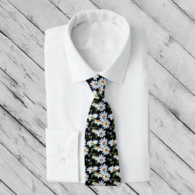 White Daisy Print Pattern Tie (Creator Uploaded)
