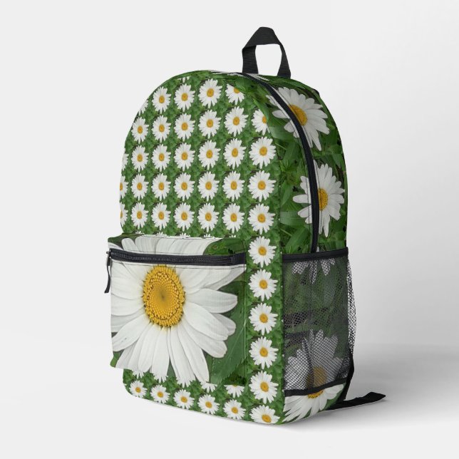 White Daisy Printed Backpack (Back Corner Right)