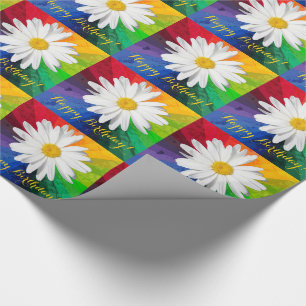 White Daisy Rainbow Happy Birthday! Wrapping Paper