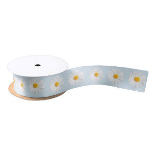 white daisy ribbon satin ribbon