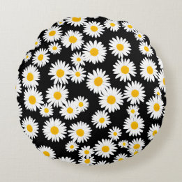 White Daisy Round Pillow