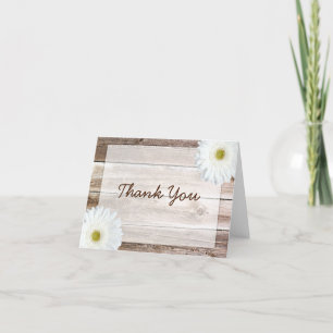 White Daisy Rustic Barn Wood Thank You Card