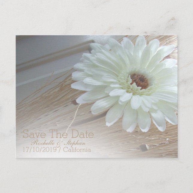 White Daisy Save The Date Wedding Announcements (Front)
