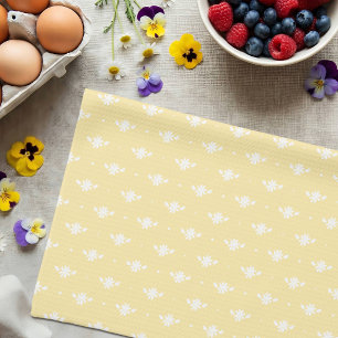 White Daisy Simple Floral Spring Pattern Yellow Tea Towel