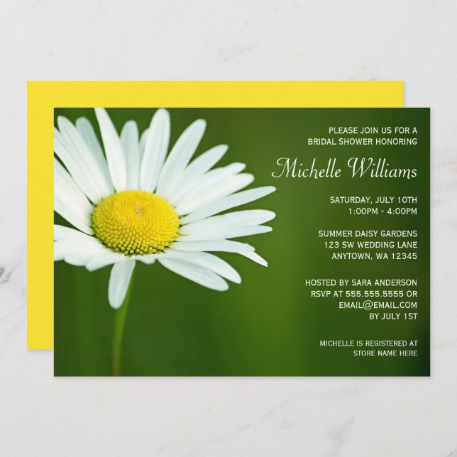 White Daisy Summer Bridal Shower Invitations (Front/Back)