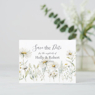 White Daisy Wedding Save the Date Postcard