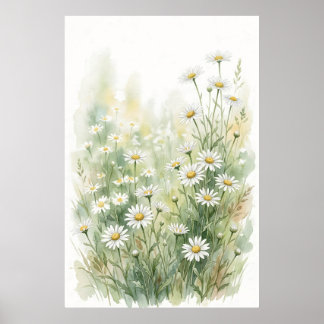 White Daisy Wildflower Watercolor Poster