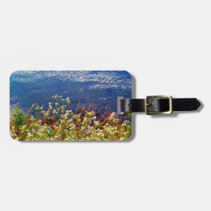 White daisy wildflowers blue water luggage tag