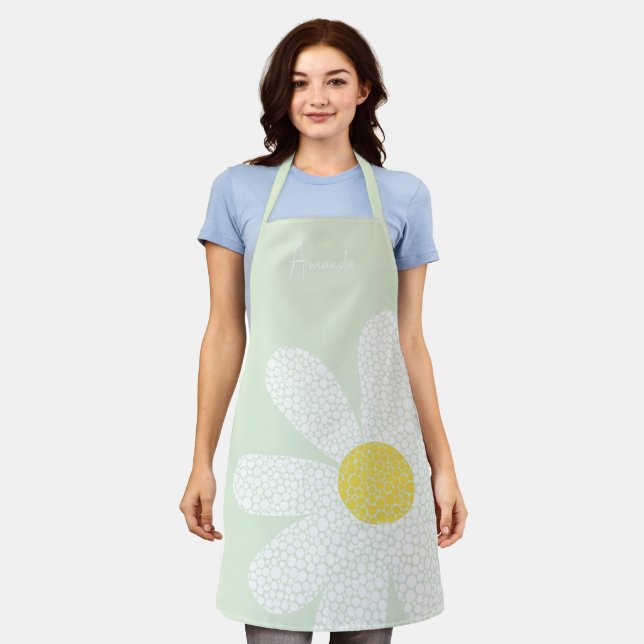 White Daisy with dots  Apron (Worn)