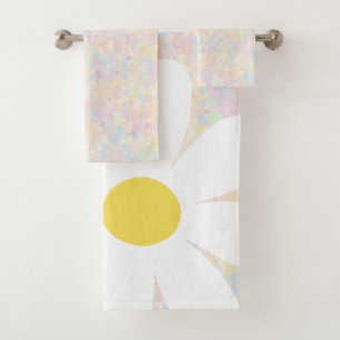 White Daisy with pastel dots Bath Towel Set