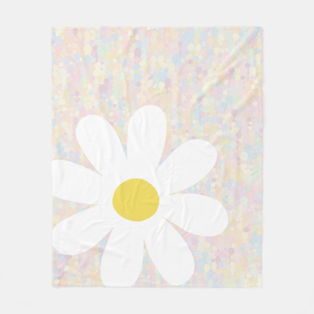 White Daisy with pastel dots  Fleece Blanket (Front)