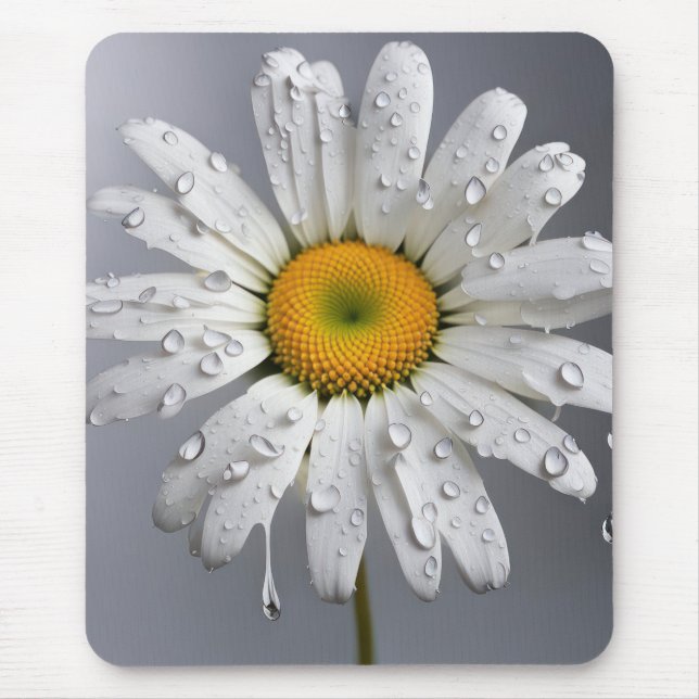 White Daisy With Raindrops Mouse Pad (Front)