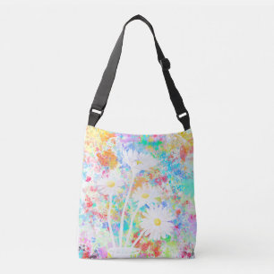 White Daisy with splatter background Crossbody Bag