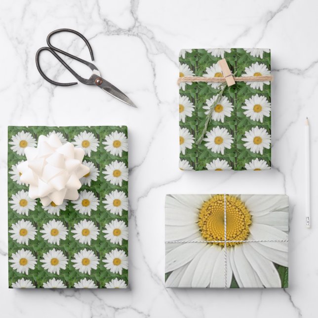 White Daisy Wrapping Paper Sheet (Front)