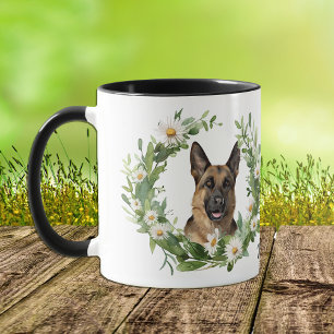 White Daisy Wreath German Shepherd Dog Mug