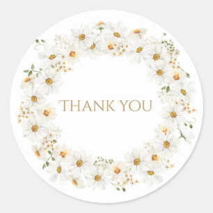 White Daisy Wreath Watercolor Pretty Thank You Classic Round Sticker