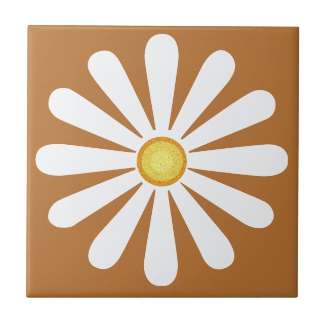 White daisy, yellow centre, on copper tile (Front)