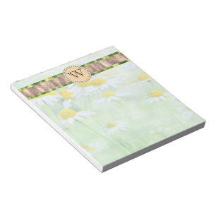 White Daisy's in Green Meadow Monogram Notepad