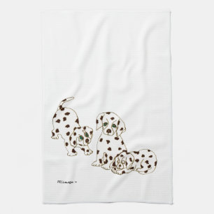 White Dalmatian Puppies Kitchen Towel
