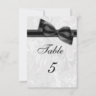 White Damask and Black Faux Bow Invitation