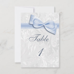 White Damask and Blue Faux Bow Invitation