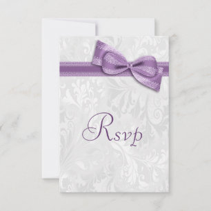 White Damask and Faux Bow RSVP Card