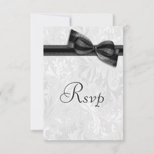 White Damask and Faux Bow RSVP Card