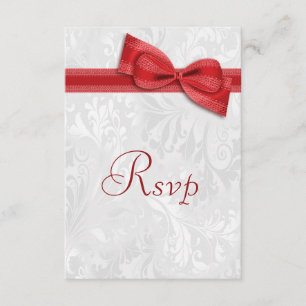 White Damask and  Faux Bow RSVP Card