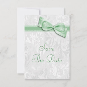 White Damask and Faux Bow Save The Date Invitation