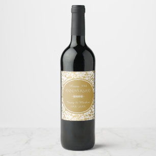 White Damask And Gold Circle- 50th Anniversary Wine Label