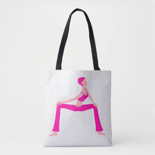 White Damask And Pink And Skin Tones Yoga Pose Tote Bag (Front)