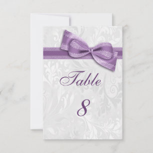 White Damask and Purple Faux Bow Invitation