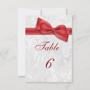 White Damask and Red Faux Bow Invitation