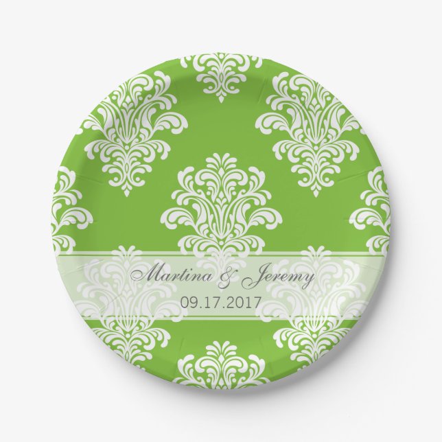 White Damask Any Colour Background Paper Plate (Front)