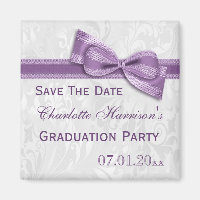 White Damask & Faux Bow Graduation Save The Date