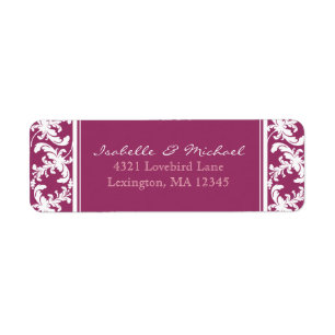 White Damask Floral on Wine Couples Address Labels
