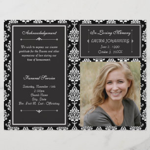 White Damask Funeral Program